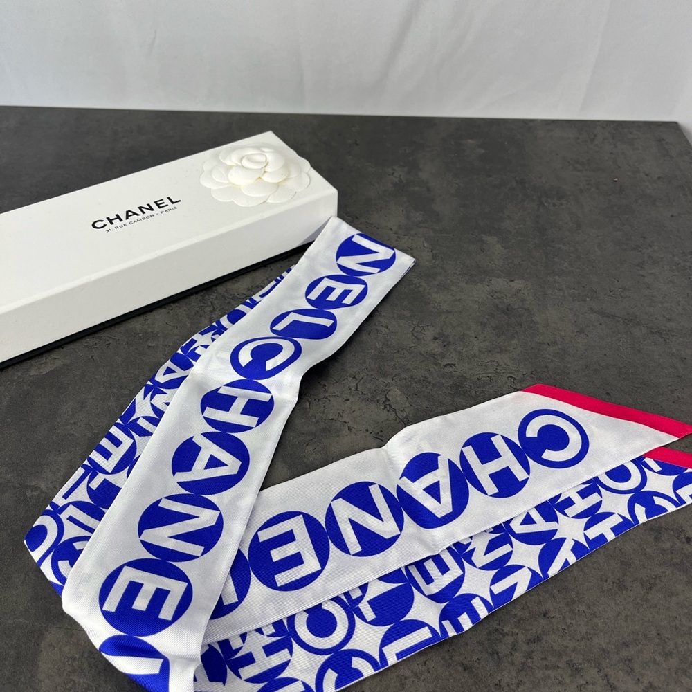 Chanel White and Blue Logo Bandeau